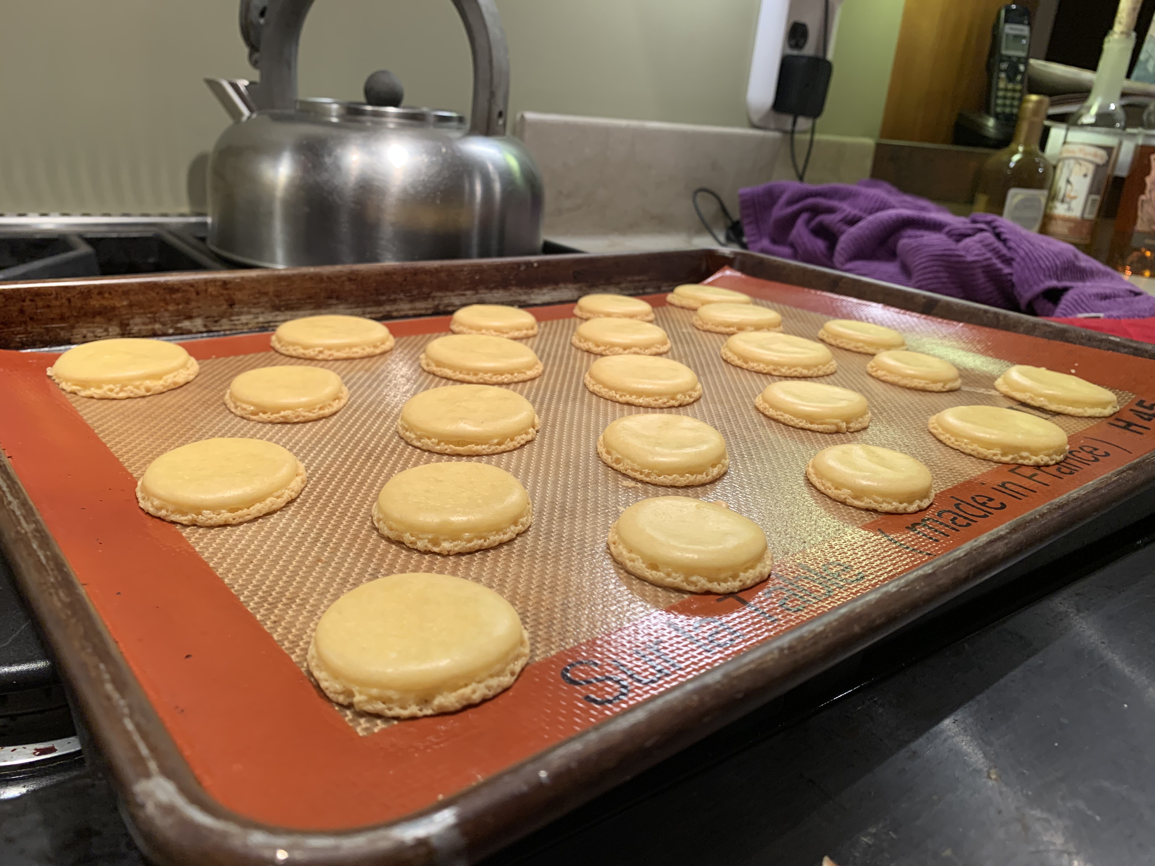 Macaron tops, on the baking sheet